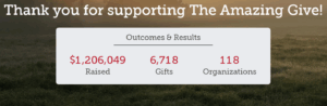 Screen shot showing the 2025 Amazing Give results on their website.